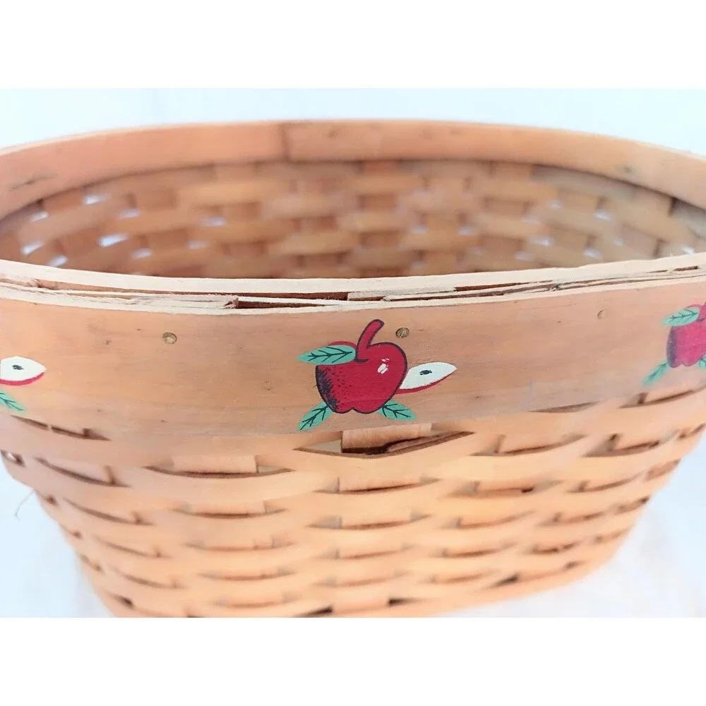 Pair of Vintage Oval Baskets with Handles and Painted Apples